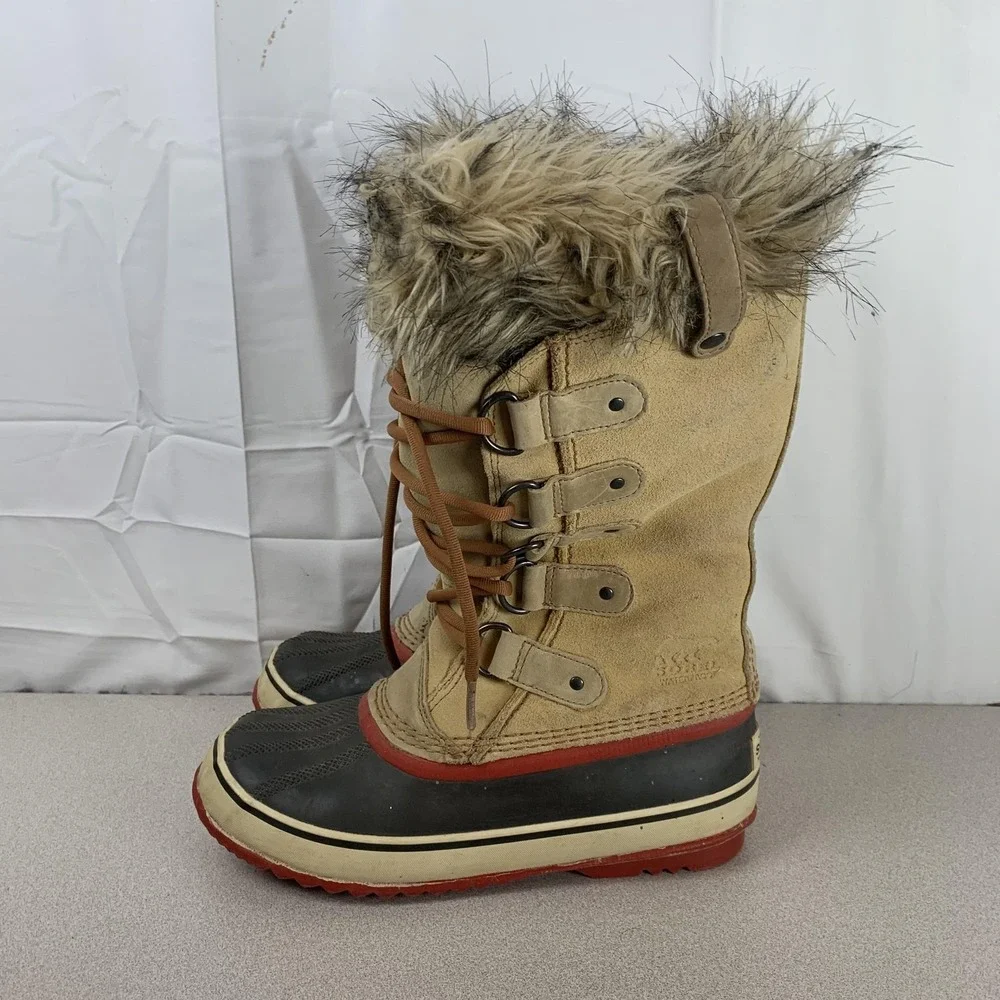 Sorel‎ Snow Boots Womens Size 7 Brown Joan Of Arctic Fur Waterproof Winter